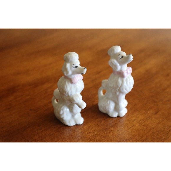 Lot of 2 Vintage Ceramic White Poodle W/ Pink Bow Japan 1950-60s Sitting Begging - Picture 8 of 11